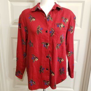 Vintage SK Wear red floral long sleeve button down size medium